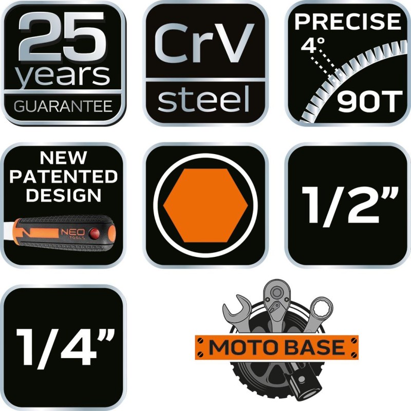 Dugókulcskészlet + bitkészlet 1/2'', 1/4'', 73db (10-054)