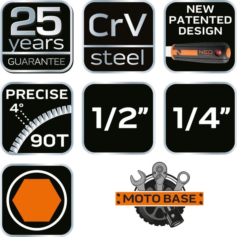 Dugókulcskészlet + bitkészlet 1/4'', 1/2'', 94db (10-062) Dugókulcskészlet + bitkészlet 1/4'', 1/2'', 94db (10-062)