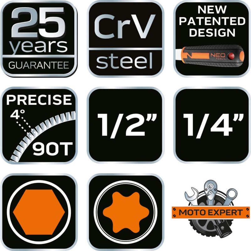 Dugókulcskészlet + bitkészlet 1/4'', 1/2'', 110db (10-066) Dugókulcskészlet + bitkészlet 1/4'', 1/2'', 110db (10-066)