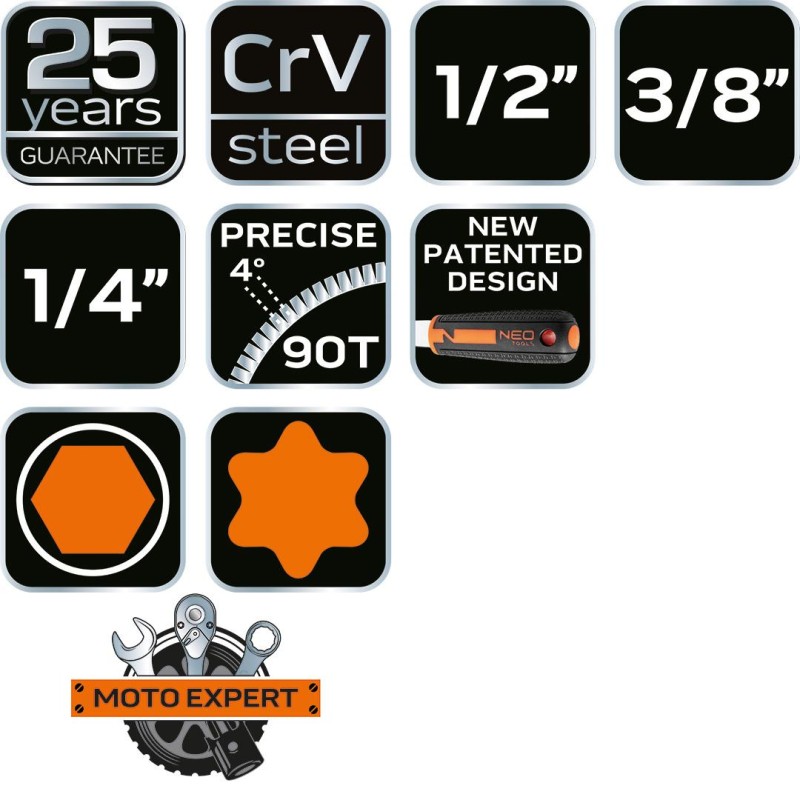 Dugókulcskészlet + szerszámkészlet 1/4'', 3/8'', 1/2'', 219db (10-076)