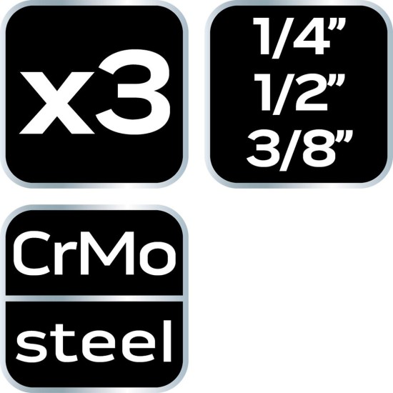 Csuklós toldó készlet ütvecsavarozókhoz 1/4'', 3/8'',1/2'' (10-256)