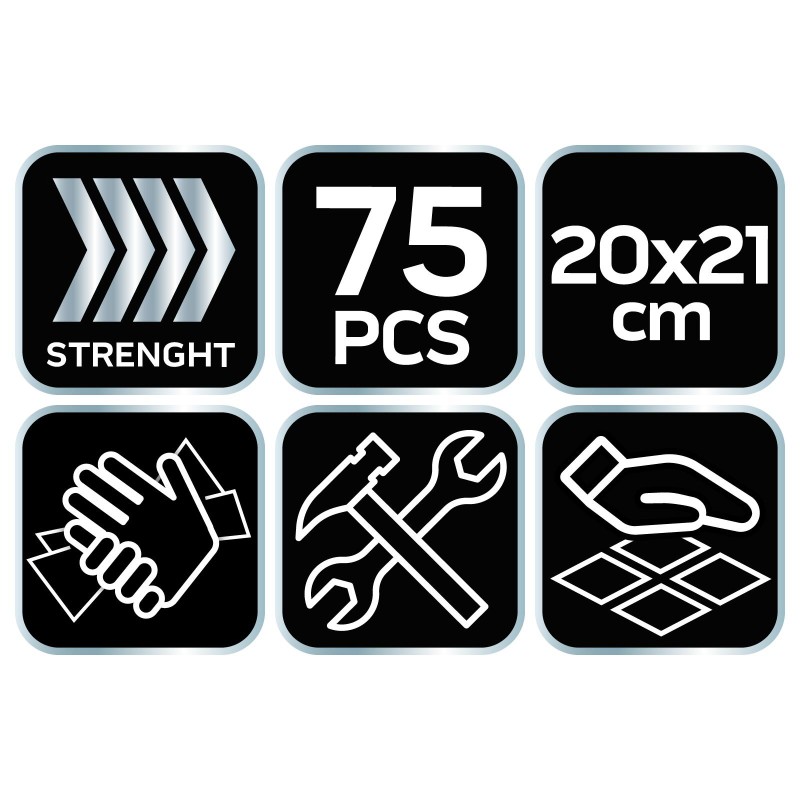 Kéz-és felülettisztító csiszolókendő, 75 lap, ragasztó, gyanta, szilikon, lakk, festék, poliuretán hab és polimer (10-408)