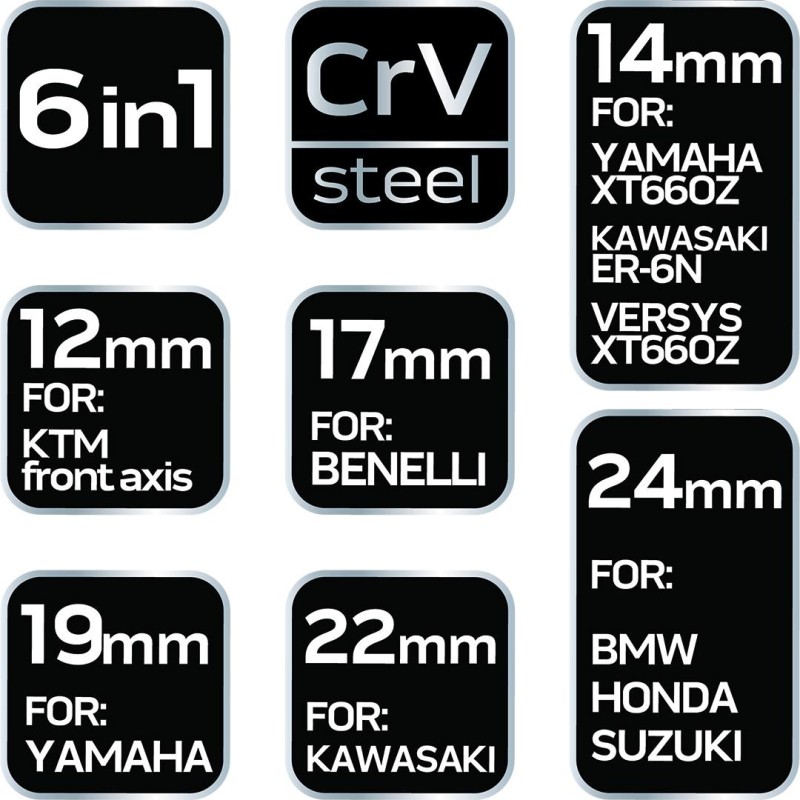 Motorkerékpár elsőtengely kulcs 6 az 1-ben (10-501)