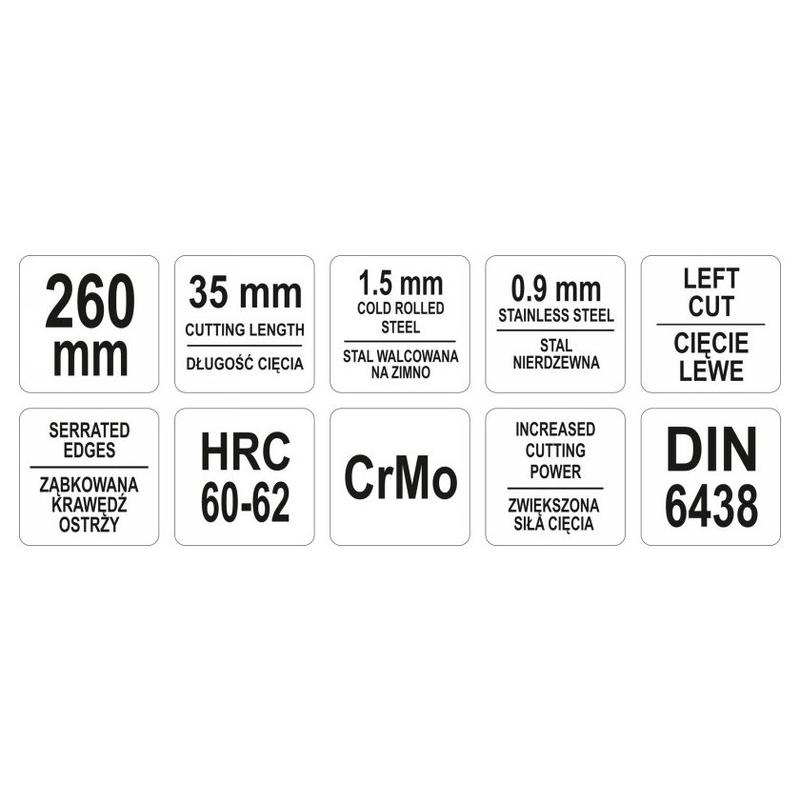 YATO Lemezvágó olló 260 mm balos CrMo (YT-1910)