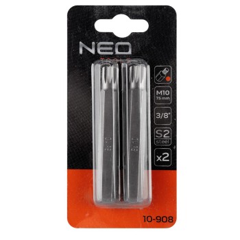 Spline bit, 3/8'', M10x75mm, S2, 2db (10-908) Spline bit, 3/8'', M10x75mm, S2, 2db (10-908)