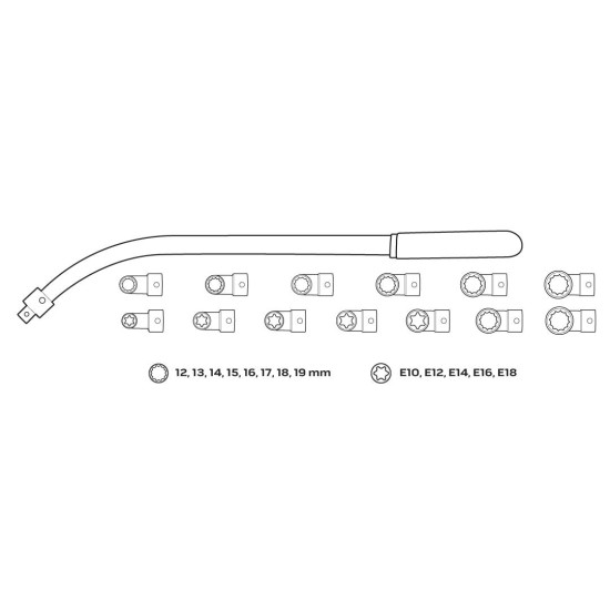 Feszítőgörgő kulcs cserélhető fejekkel, 15db (11-169)