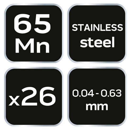 Hézagmérő készlet 26db (0.04 - 0.63mm) 65MN/rozsdamentes acél (11-190)