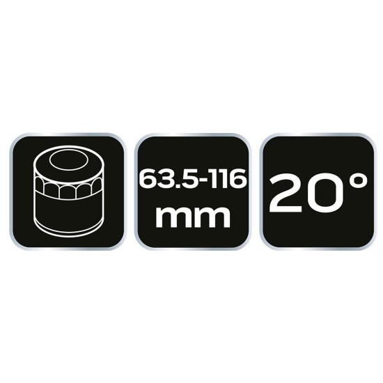 Olajszűrő leszedő fogó (20°), 63.5 - 116mm (11-240) Olajszűrő leszedő fogó (20°), 63.5 - 116mm (11-240)