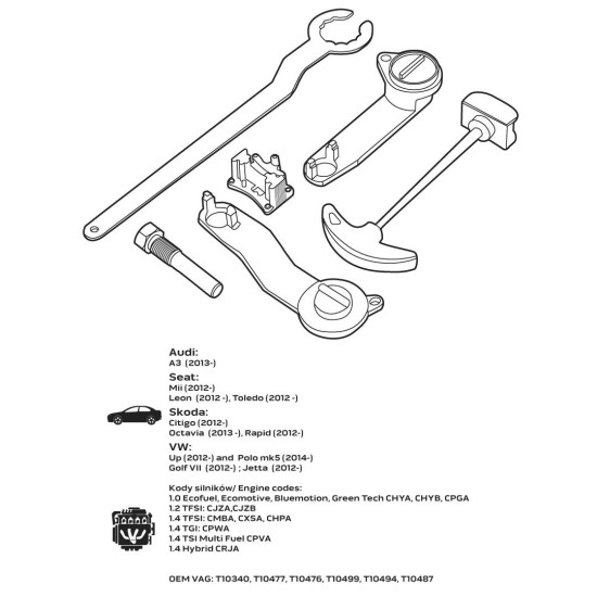 Vezérműtengely blokkoló készlet, VAG 1.2/1.4 TSI/TFSI/TG benzin és dízelmotorokhoz (11-338)