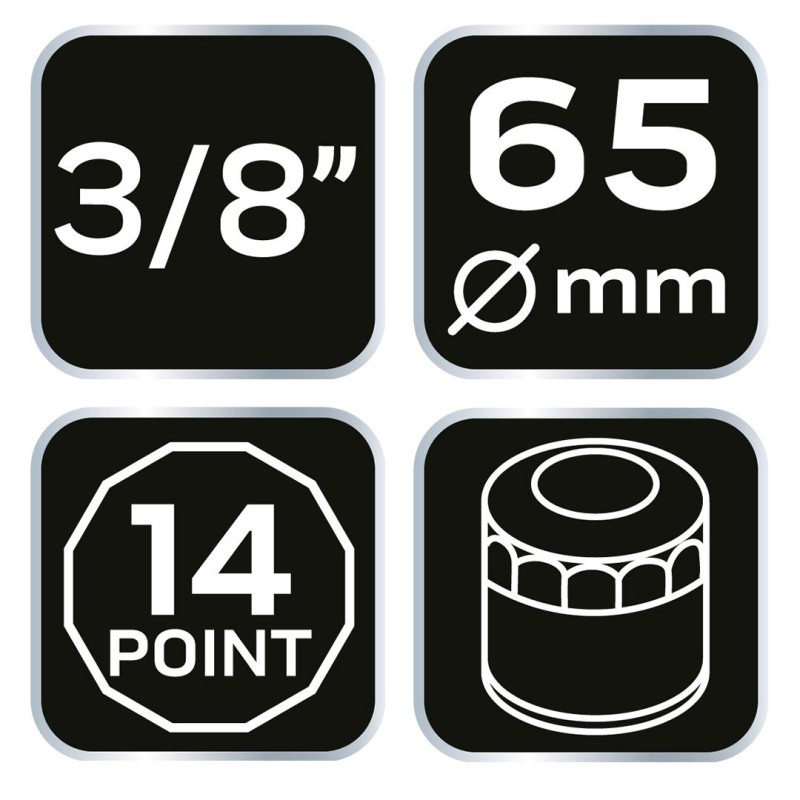 Olajszűrő kulcs 65mm, 14 pontos, 3/8'' kulcsnyílással (11-361) Olajszűrő kulcs 65mm, 14 pontos, 3/8'' kulcsnyílással (11-361)