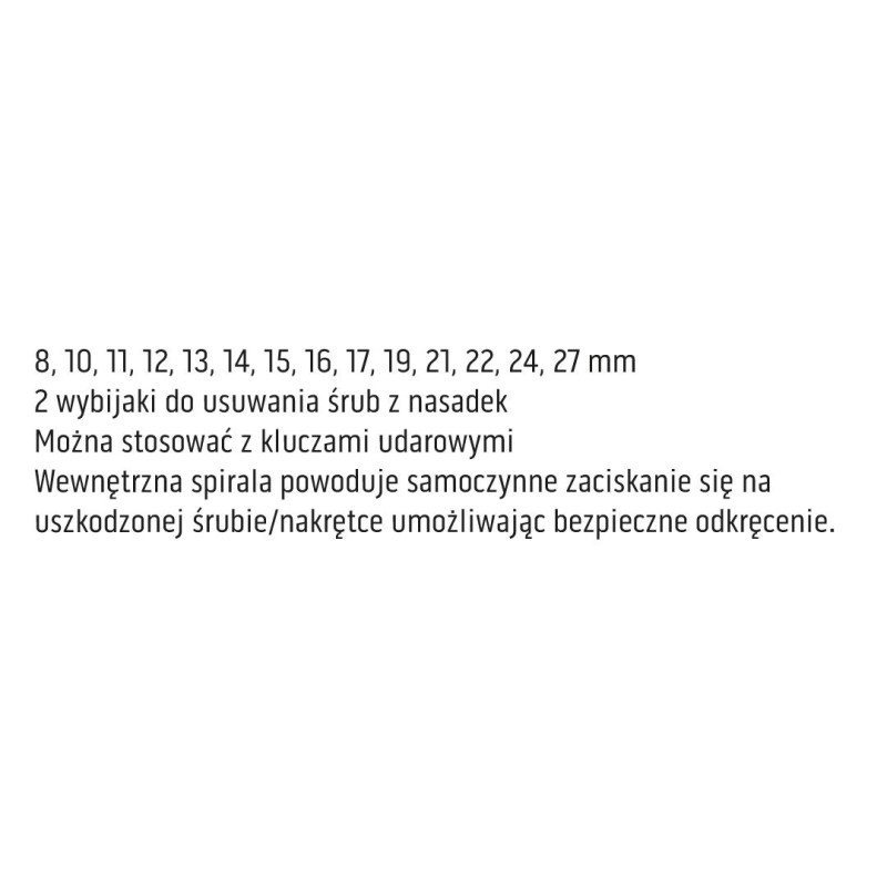 Dugókulcskészlet, sérült fejű csavarokhoz 16db 1/2”, 8, 10, 11, 12, 13, 14, 15, 16, 17, 19, 21, 22, 24, 27mm (11-920)