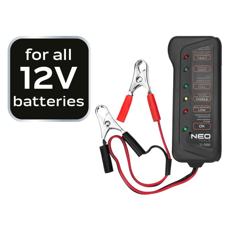 Akkumulátor teszter, digitális, akku állapot, generátor töltés ellenőrzése 12V (11-986) Akkumulátor teszter, digitális, akku állapot, generátor töltés ellenőrzése 12V (11-986)