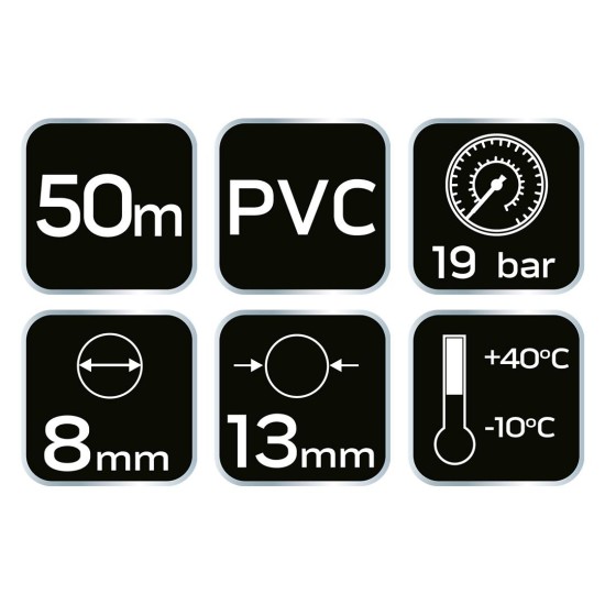 Pneumatikus tömlő 8x13mm, 50 m, 19 bar (12-079)