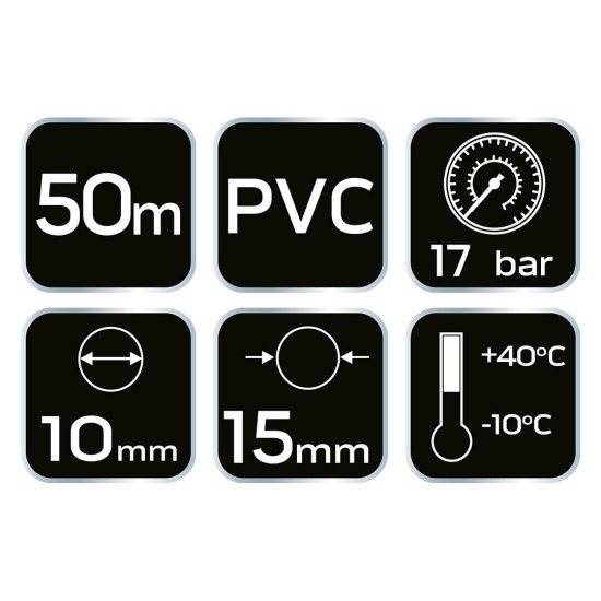 Pneumatikus tömlő 10x15mm, 50 m, 17 bar (12-080)