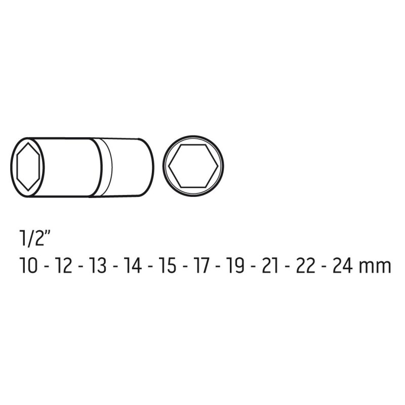 Gépi Dugókulcskészlet 1/2'' 10db HOSSZÚ 10-24 CR-MO (12-107)