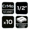 Gépi Dugókulcskészlet 1/2'' 10db HOSSZÚ 10-24 CR-MO (12-107)