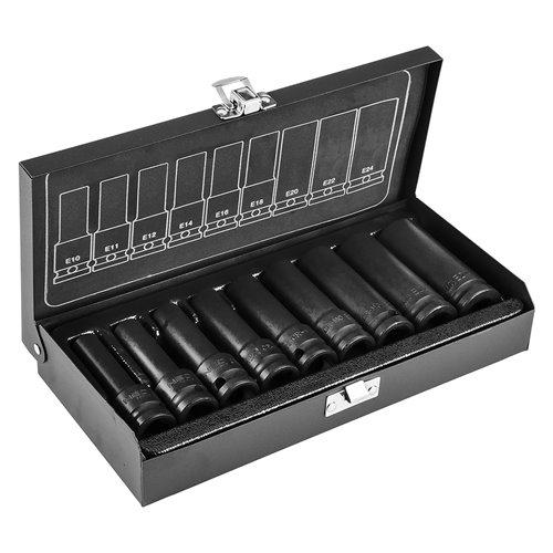 Gépi dugókulcskészlet 1/2'' 9db hosszú torx E 10-24 CR-MO (12-110)