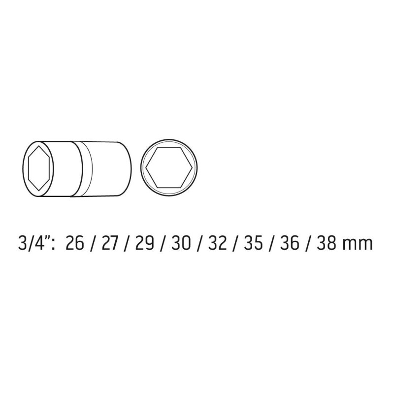 Gépi Dugókulcskészlet 3/4'' 8db 26-38 (12-115) Gépi Dugókulcskészlet 3/4'' 8db 26-38 (12-115)