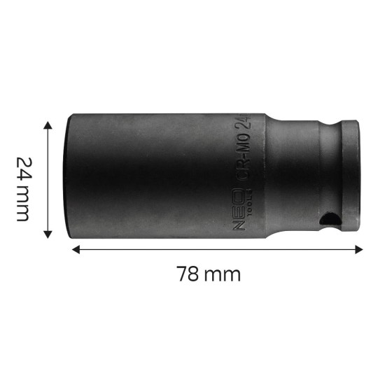 Hosszú Gépi dugókulcs 1/2'', 24mm, Cr-Mo (12-324) Hosszú Gépi dugókulcs 1/2'', 24mm, Cr-Mo (12-324)