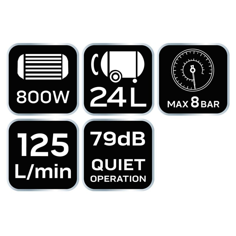 Kompresszor, 24L, extra csendes, kefementes motorral, olajmentes, 79(61)dB (12K021) Kompresszor, 24L, extra csendes, kefementes motorral, olajmentes, 79(61)dB (12K021)