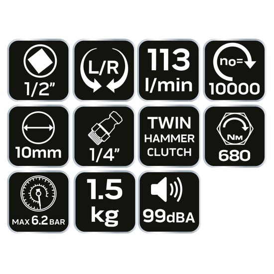 Pneumatikus ütvecsavarozó, 1/2'', 680Nm (14-004)