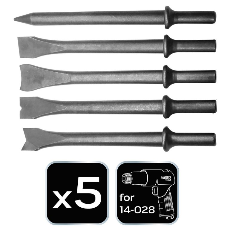 Vésőszár készlet pneumatikus vésőkalapácshoz 5db (14-029) Vésőszár készlet pneumatikus vésőkalapácshoz 5db (14-029)