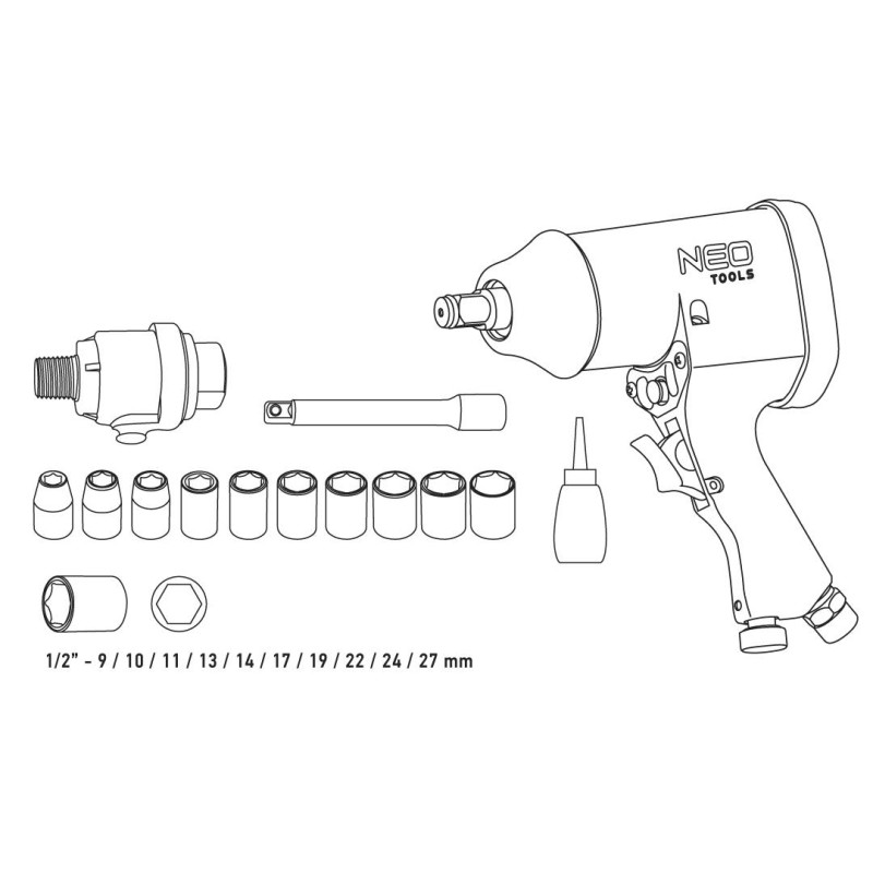 Pneumatikus ütvecsavarozó készlet 1/2'' 32kgm, dugókulcsokkal (14-502)
