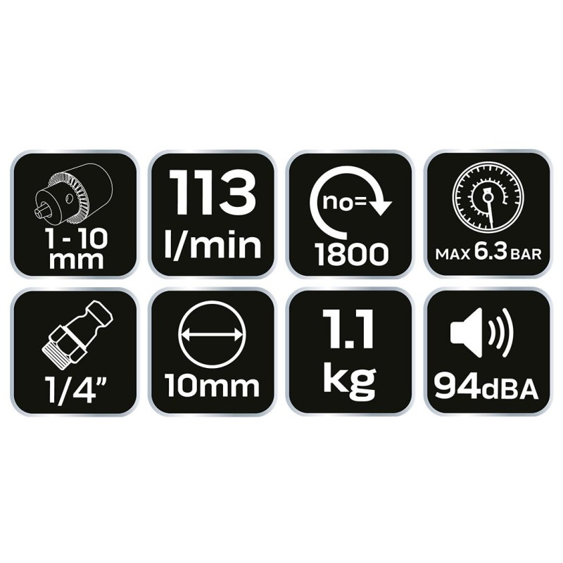 Pneumatikus fúrógép, 10mm, 1800rpm, irányváltó (14-514) Pneumatikus fúrógép, 10mm, 1800rpm, irányváltó (14-514)