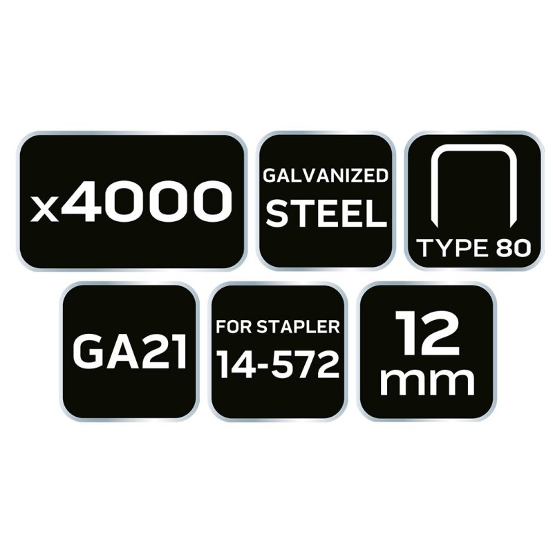 Tűzőkapocs, horganyzott 80-as tipus, pneumatikus tűzőgéphez (14-572), GA21, 12mm, 4000db (14-613) Tűzőkapocs, horganyzott 80-as tipus, pneumatikus tűzőgéphez (14-572), GA21, 12mm, 4000db (14-613)