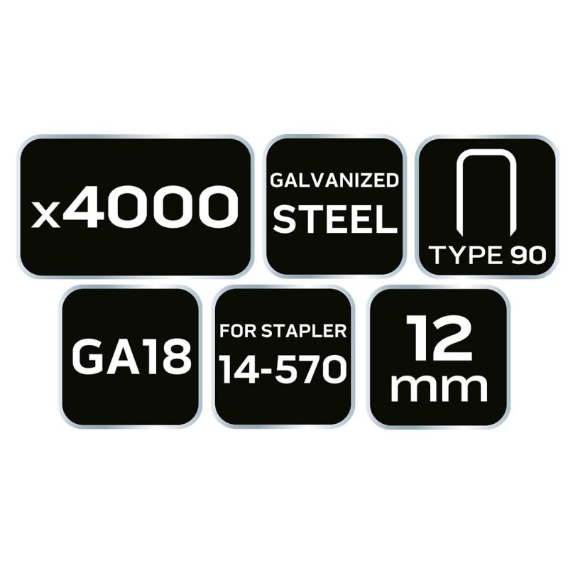 Tűzőkapocs, horganyzott 90-es tipus, pneumatikus tűzőgéphez (14-570), GA18, 12mm, 4000db (14-621) Tűzőkapocs, horganyzott 90-es tipus, pneumatikus tűzőgéphez (14-570), GA18, 12mm, 4000db (14-621)