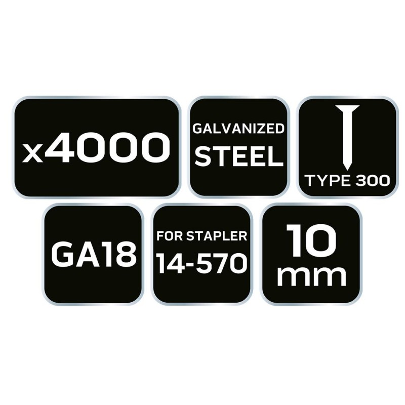 Tűzőszeg, horganyzott 300 (F) tipus, pneumatikus tűzőgéphez (14-570), GA18, 10mm, 4000db (14-650)