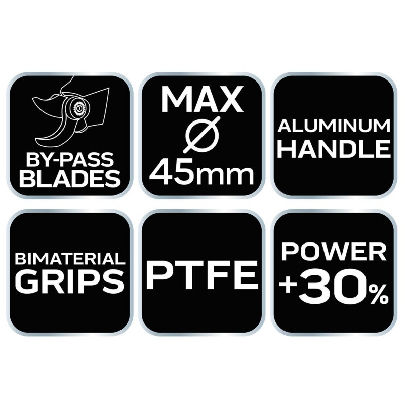 Ágvágó, mellévágó, áttételes, 710mm, vágókap.: 45mm, alumínium nyél, teflon bevonat, 30% plusz erőátvitel (15-250) Ágvágó, mellévágó, áttételes, 710mm, vágókap.: 45mm, alumínium nyél, teflon bevonat, 30% plusz erőátvitel (15-250)