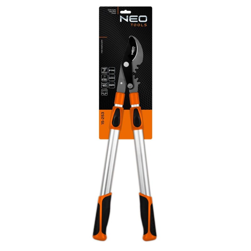 Ágvágó, mellévágó, áttételes, teleszkópos 665-965mm, vágókap.: 42mm, alu nyél, teflon, 40% plusz erőátvitel (15-253) Ágvágó, mellévágó, áttételes, teleszkópos 665-965mm, vágókap.: 42mm, alu nyél, teflon, 40% plusz erőátvitel (15-253)