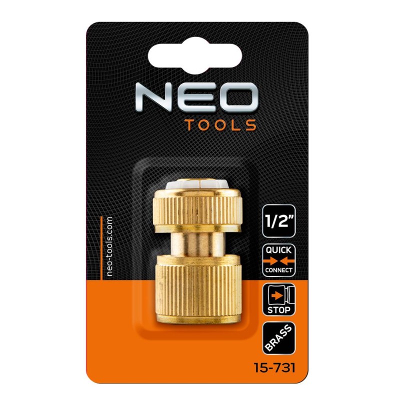 Tömlő gyorscsatlakozó 1/2'', vízstoppos, réz (15-731)