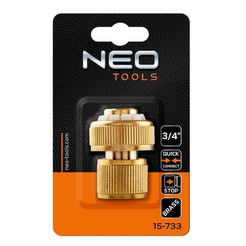 Tömlő gyorscsatlakozó 3/4'', vízstoppos, réz (15-733)