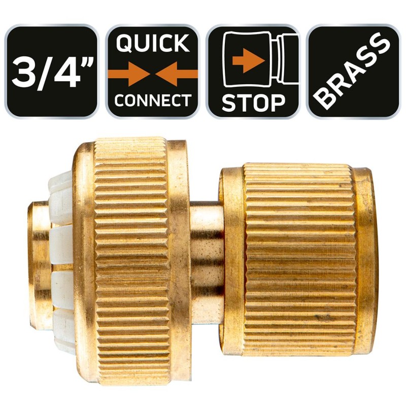 Tömlő gyorscsatlakozó 3/4'', vízstoppos, réz (15-733)