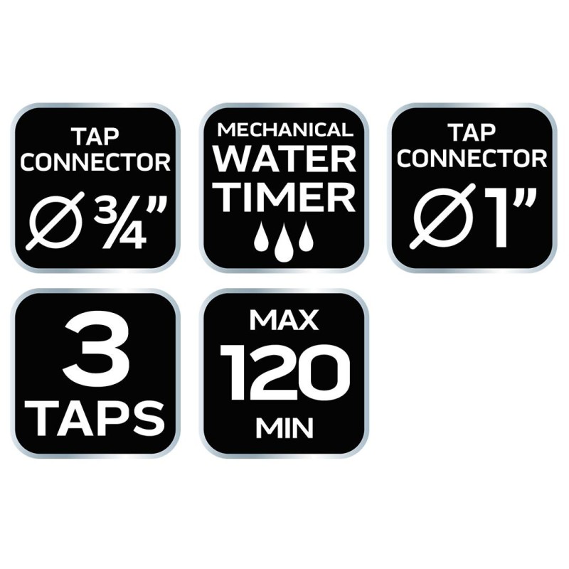 Mechanikus öntözőidőzítő óra, 3 utas, max.120perc (15-750)