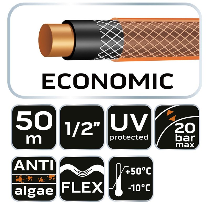 Locsolótömlő 1/2''x50 m, 4 rétegű ECONOMIC (15-802)