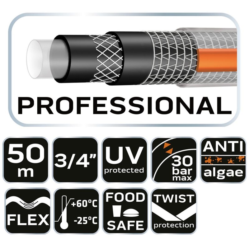 Locsolótömlő 3/4''x50 m, 6 rétegű PROFESSIONAL (15-845)