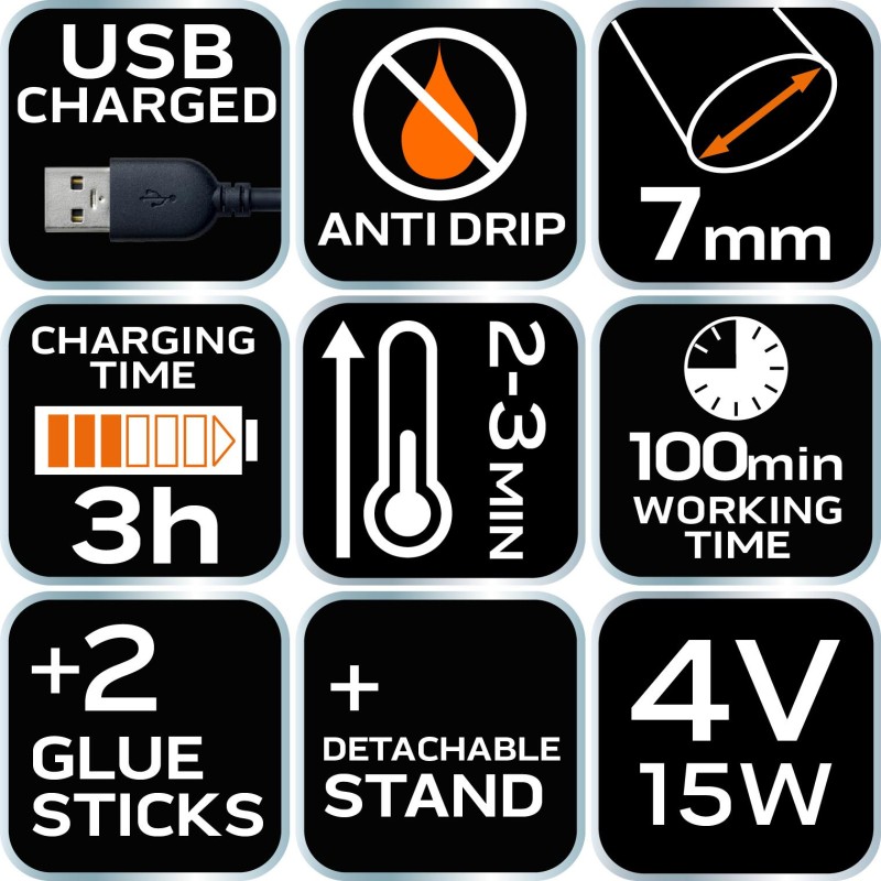 Akkus ragasztópisztoly 8mm, 4V, USB tápegység (17-084) Akkus ragasztópisztoly 8mm, 4V, USB tápegység (17-084)