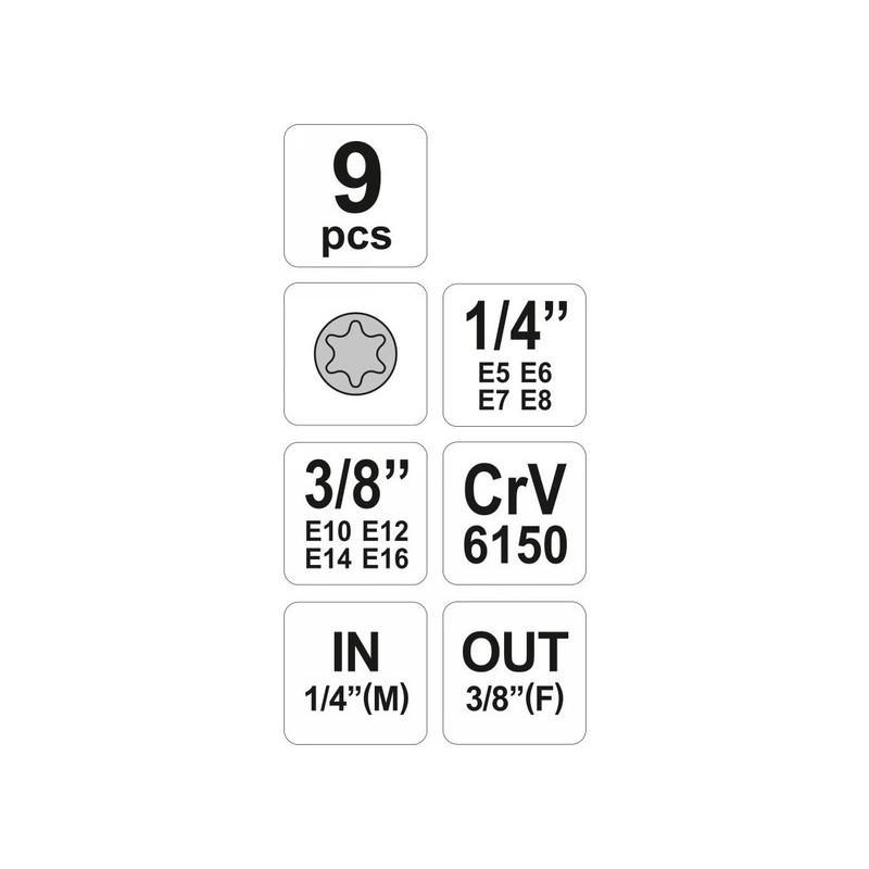 YATO Dugókulcs készlet 9 részes külső Torx 1/4', 3/8' CrV (YT-0520)