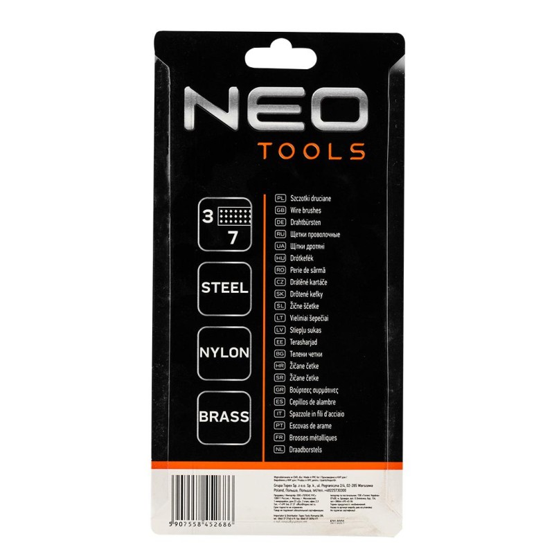 Drótkefe készlet 3db, 3x7 sor, Acél, műanyag és sárgaréz szálas kefék (39-100)