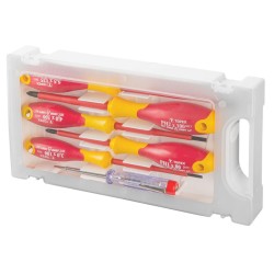 Csavarhúzó készlet + Feszültségvizsgáló, fázisceruza 1000V, szigetelt 6db (39D150) Csavarhúzó készlet + Feszültségvizsgáló, fázisceruza 1000V, szigetelt 6db (39D150)