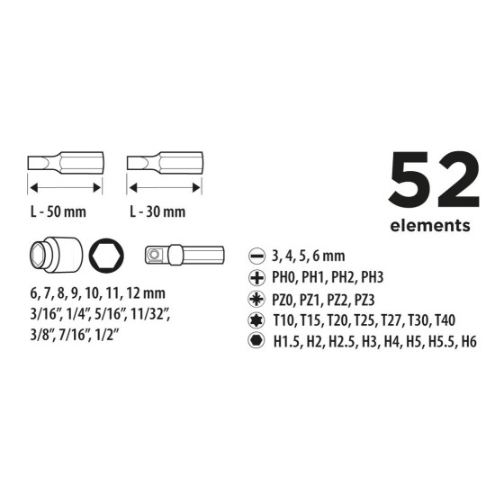 Bitfejes Csavarhúzó készlet 52db, RACSNIS (39D357)