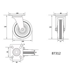 VOREL Ipari kerék forgóvillás 100 mm 60 kg (87312)