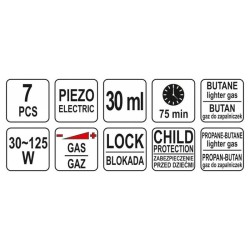 YATO Forrasztópáka készlet 7 részes, bután gáz üzemű (gáz nélkül) Piezo (YT-36706) YATO Forrasztópáka készlet 7 részes, bután gáz üzemű (gáz nélkül) Piezo (YT-36706)