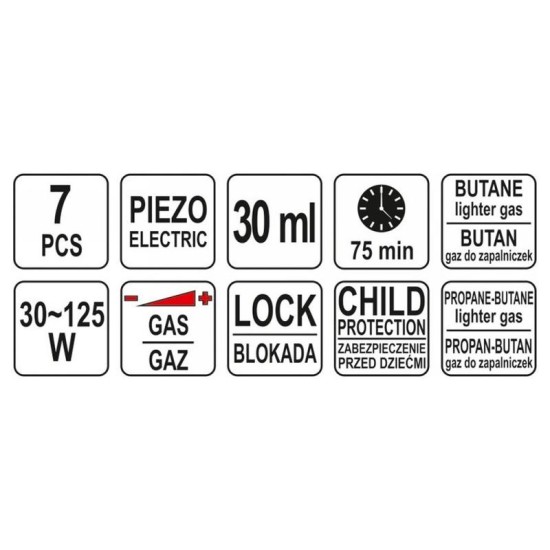 YATO Forrasztópáka készlet 7 részes, bután gáz üzemű (gáz nélkül) Piezo (YT-36706)