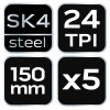 Fémfűrészlap készlet 150mm, 5db, 24TPI, egyoldalas (43-350) Fémfűrészlap készlet 150mm, 5db, 24TPI, egyoldalas (43-350)