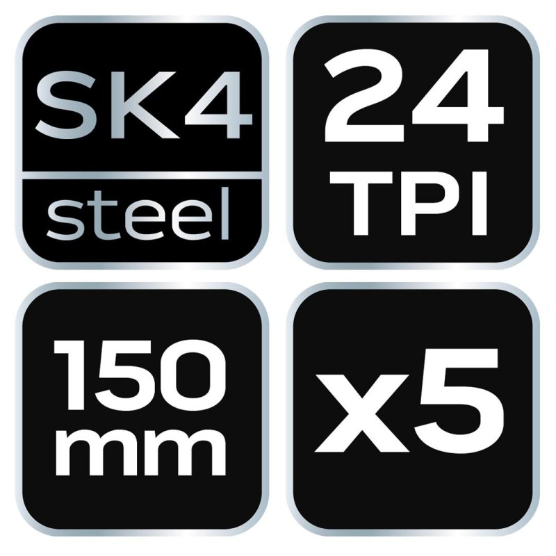 Fémfűrészlap készlet 150mm, 5db, 24TPI, egyoldalas (43-350) Fémfűrészlap készlet 150mm, 5db, 24TPI, egyoldalas (43-350)