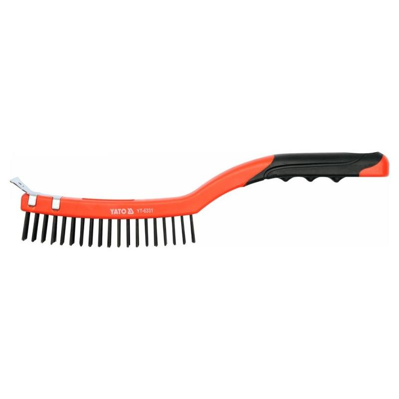 YATO Drótkefe 3 soros hajlított műanyag nyéllel+kaparó (YT-6331)